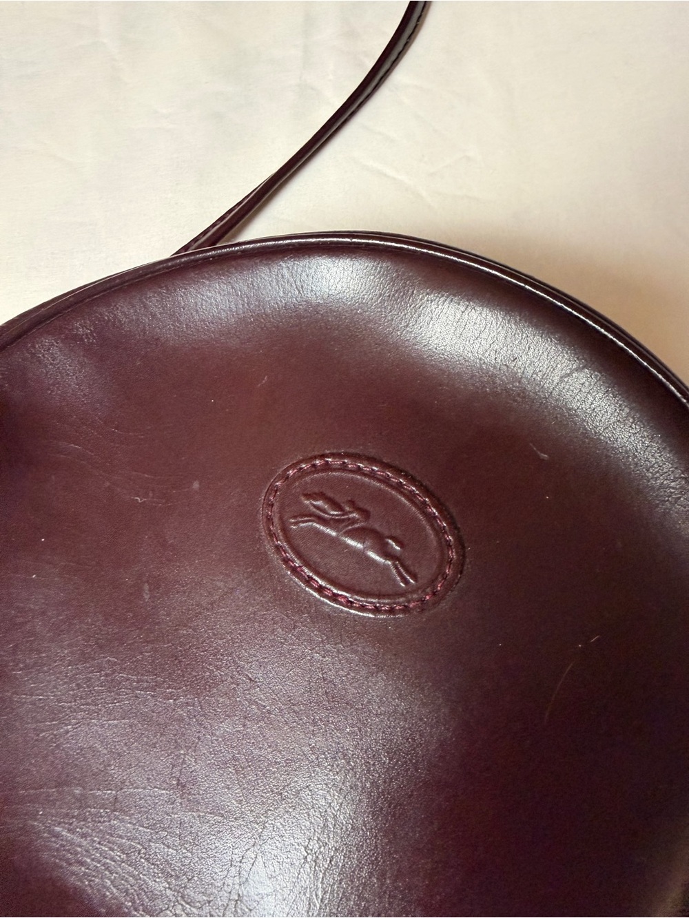 Vintage Longchamp Paris Leather BurgundyBrown Canteen Crossbody
